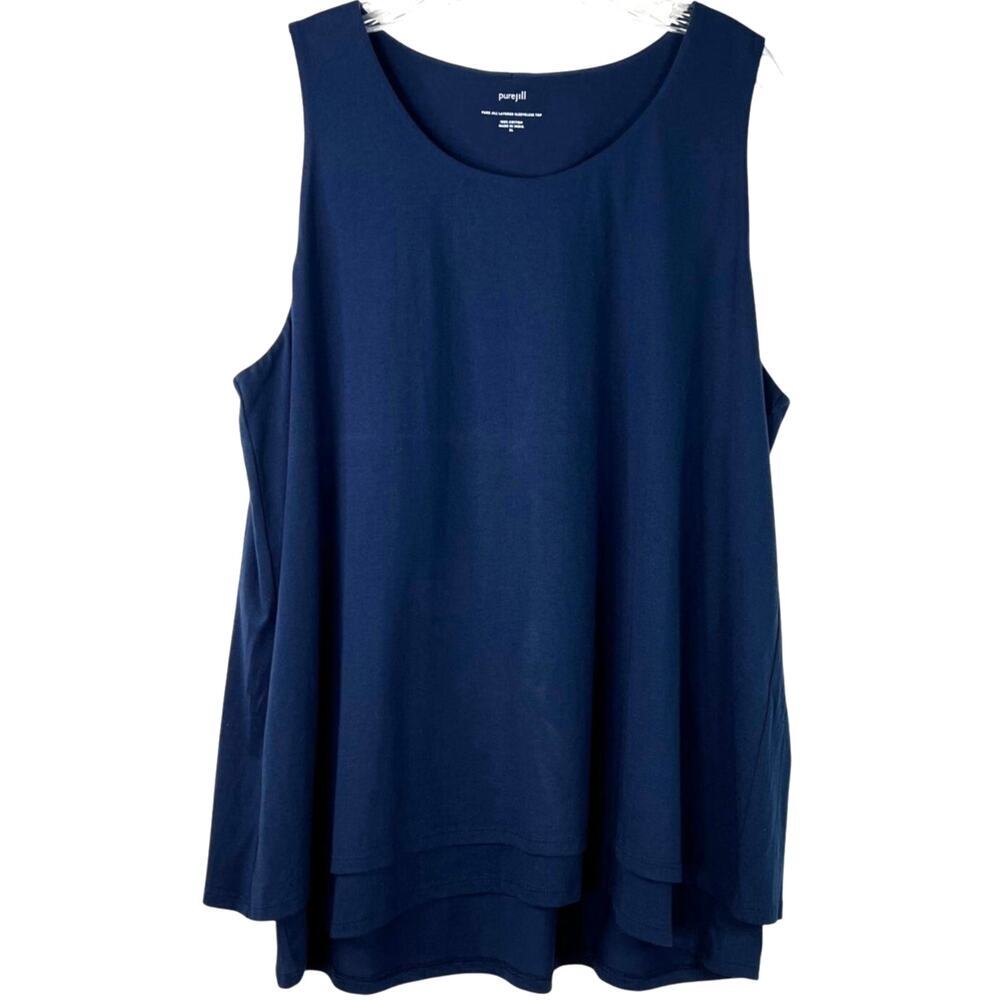 J. Jill PureJill Layered Blue Sleeveless Top 100% Cotton Casual Coastal Size XL